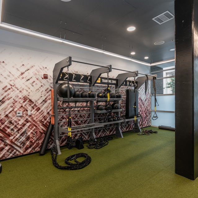 Domain Oakland Apartments - fitness center with Peloton bikes and free weights